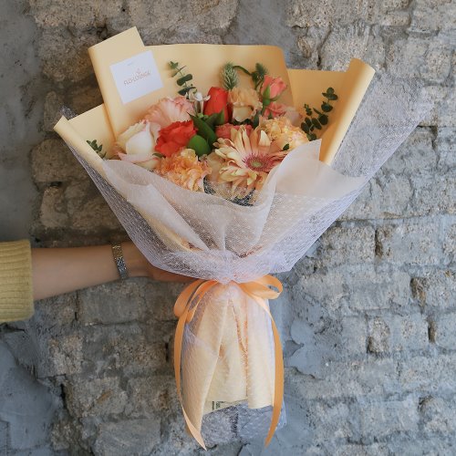 [러블리 피치 꽃다발] 플로라운지 생화꽃다발 배송, 생화꽃다발, 꽃배달서비스